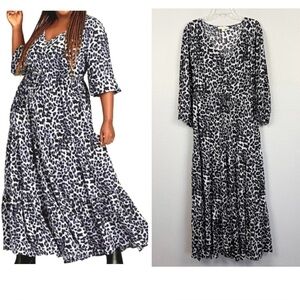 Aveology Animal Print Maisie Maxi Dress Boho Flowy Feminine Black Gray 22/24